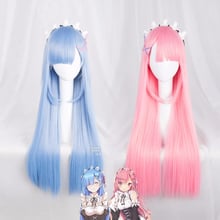 Biamoxer Ram Rem Wigs Re:Life in a different world from zero Cosplay Wig Pink Blue 80cm Long Straight Synthetic Hair for Adult 2024 - buy cheap