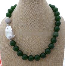 beautiful 19" 12MM Green bead White Pearl Necklace 2024 - buy cheap