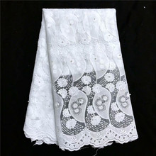 Best Quality white African Tulle Lace Fabric High beads Quality Embroidery French Net Mesh 2019 Nigeria Lace For Wedding Party 2024 - buy cheap