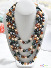 Collar de perlas barrocas de agua dulce, color negro, café, Rosa, Verde, 100 ", 8-9mm 2024 - compra barato
