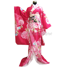 Платье-кимоно Furisode, розовое, с цветочным принтом, японский стиль 2024 - купить недорого