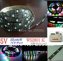 5 M WS2801 IC Digital Endereçável RGB LED magia Sonho Cor Tira 32 LEDs/M Pixels 5 V PCB preto Não-à prova d' água + controlador de CARTÃO SD 2024 - compre barato