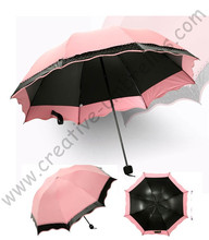 Mini sombrilla plegable superligera con recubrimiento Anti-UV, parasol de encaje rosa, dos capas, color negro, 6 unidades por lote 2024 - compra barato