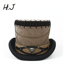 Sombrero de lana con tapa SteamPunk para hombre y mujer, Fedora de cuero hecha a mano de 13,5 CM, sombrero para fiesta, sombrero para Cosplay, Sombrero estilo Steampunk 2024 - compra barato