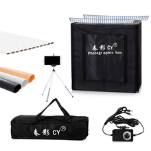 Cy 50*50*50cm luz de estúdio fotográfico, led caixa macia de luz de foto tenda conjunto de luz de foto + bolsa portátil + 3 cenários + interruptor de dimmer para brinquedo 2024 - compre barato