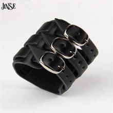 JINSE Punk Rock Wide Genuine Leather Buckle Bracelet & Bangle Three Layer Belt Leather Bracelets For Men Christmas Gift PSL042 2024 - buy cheap