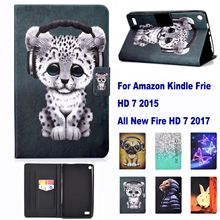 Fashion Pattern Stand Card Slot Case For Amazon Kindle Fire All new Fire HD 7 2015 2017 Case Cat Dog Rabbit case coque para capa 2024 - buy cheap