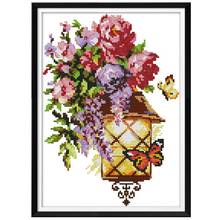 Flor borboleta e luz diy artesanal bordado bordado kit de bordado impresso ponto cruz 14ct para decoração de casa 2024 - compre barato