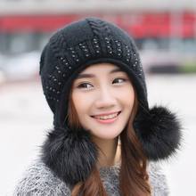 GBCNYIER new style rabbit fur cap ear protection knit women's cap outdoor keep warm winter female hats 2024 - buy cheap