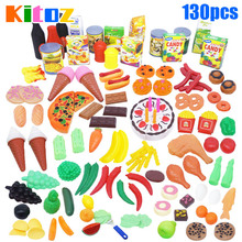 Kitoz 130pcs Food Fruit Cake Vegetable Toy Miniature Pretend Play Set Kitchen Plastic Educational Toy for Kid Boy Girl Children 2024 - buy cheap