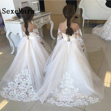 Cute Flower Girl Dress for Wedding With Covered Button Back Long Sleeves Lace Applique Little Princess First Communion Dress 2024 - buy cheap