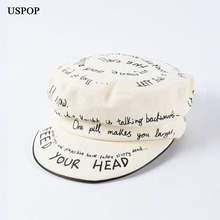 USPOP  women100% cotton newsboy caps Letter graffiti soft brim visor cap fashion flat military caps octagonal hats spring caps 2024 - buy cheap