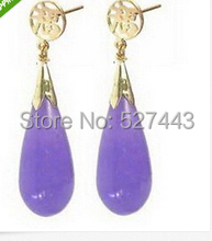 Wholesale free shipping >>>>Pair Purple stone Drop 18KGP Fortune Dangle Earrings 2024 - buy cheap