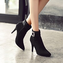 2017 Botas Mujer Winter Boots New Poninted Toe Buckle Boots For Women Sexy Ankle Heels Fashion Winter Shoes Casual Zip Snow  A26 2024 - buy cheap