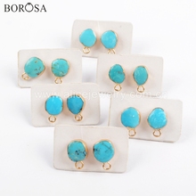 BOROSA 5/10Pairs Gold Electroplated Natural Turquoises Stud Earring with Charm Natural Blue Stone Earrings Jewelry Finding G1709 2024 - buy cheap