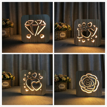 Lámpara LED de madera con forma de rosa para amantes, Luminaria de noche con forma de 3D, lámpara de mesa love you, regalo de cumpleaños y Día de San Valentín 2024 - compra barato