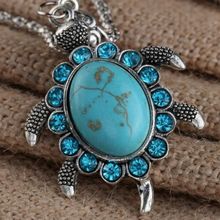 Collection Tibet Silver Lucky Turtle Necklace Natural Oval Turquoise Necklace Blessing Safe And Luck Good Gift 2024 - buy cheap