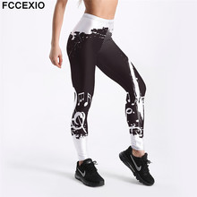 FCCEXIO Drop Shipping Women Leggings Beating Notes 3D Printed Leggings Mid Waist Pants Fitness Workout Leggings Slim Trousers 2024 - buy cheap