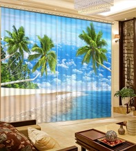 Cortina de decoração de casa moderna para sala de estar, céu azul, nuvem branca, praia, paisagem marítima, cortina personalizada com foto bonita, moda 3d 2024 - compre barato