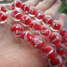 20pcs/lot 12mm Lampwork Glass Beads Flower With Silver Foil Red Color for jewelry making 2024 - buy cheap