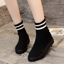 2018 Autumn/Winter Women Kitting Winter Boots Women's Knitted Socks Boots Casual Wild Bottom Sleeve Elastic Boots 2024 - buy cheap