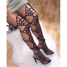 Fashion Summer Womens Over The Knee Gladiator Sandals Sexy Open Toe Thin High Heel Hollow Out Sandals Boots Buckle Strap Shoes 2024 - buy cheap