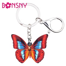 Bonsny Acrylic Fashion Floral Butterfly Key Chains Keychain Rings For Women Girls Handbag Purse Charms Animal Insect Jewelry 2024 - buy cheap