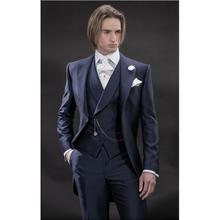 Hot Sale One Button Navy Blue Groom Tuxedos Peak Lapel Groomsmen Mens Wedding Prom Suits (Jacket+Pants+Vest+Tie) NO:123 2024 - buy cheap