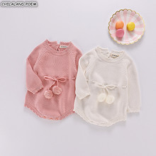 Baby Knitted Clothes Autumn Knit Baby Girls Rompers Long Sleeve Pompom Newborn Baby Clothes Infant Jumpsuit Overalls For Girl 2024 - buy cheap