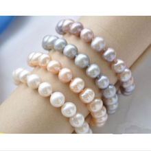 Joyería de perlas de la suerte, al por mayor pulsera de perlas de agua dulce redonda de 8 pulgadas 10-11mm, blanco rosa lavanda gris perla Natural 2024 - compra barato