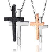 Colares cruz de aço inoxidável com pingente, colares preto de oração para homens e mulheres 2024 - compre barato