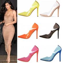 Large size color PVC transparent pointed super high heel woman shoes sexy colorful PVC pointed toe high heel woman party shoes 2024 - buy cheap