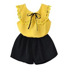 Summer School Girls Clothing Sets Baby Toddler Child Kids Girl Clothes Set Sleeveless Lace Bow Blouse+Shorts 2 Pcs Suit JW3767 2024 - buy cheap