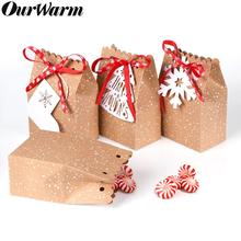 Cajas de Regalo de Navidad de 4 piezas, cajas de papel Kraft, cajas de dulces para galletas, cajas con etiqueta blanca, suministros de cinta de copo de nieve 2024 - compra barato