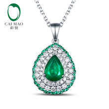 18K/Au750 Pear Shape 1.63ctw Natural Emearld & Diamonds Engagement Pendant Caimao Jewelry 2024 - buy cheap
