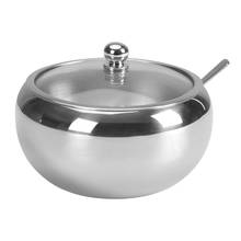 LMETJMA Large 300ML Sugar Bowl Stainless Steel Sugar Bowl with Glass Lid and Spoon Seasoning Spice Bowl Container KC0247 2024 - buy cheap