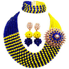 Conjunto de joias nigerianas, conjunto azul royal, opaco, amarelo africano, miçangas, colar de casamento, joias 8jbk10 2024 - compre barato