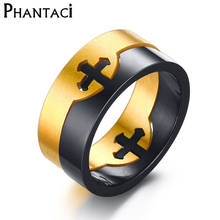 10mm No Fade Cross Cool Man Ring Black & Gold Color Titanium Stainless Steel Punk Ring Men Male Jewelry 2024 - buy cheap