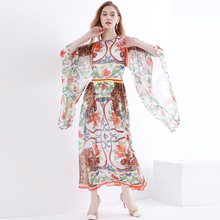 High Quality 2019 Designer Fashion Long Dress Women's Batwing Sleeve Vintage Leopard Flower Print Silk Bohemia Beach Maxi Dress 2024 - buy cheap