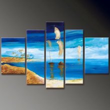 hand-painted  oil wall beach  sailing art home decoration  Landscape Framed oil painting on canvas 5pcs/set mixorde 2024 - buy cheap
