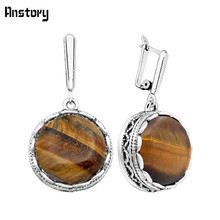 Round Natural Tigers Eye Earrings Antique Silver Plated Vintage Look Earrings Fashion Jewelry TE178 2024 - buy cheap
