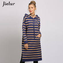 Jielur 2020 Autumn Striped Dress Hooded Dress Long Sleeve Knitting Women Robe Femme Chic Robe Longue Femme Slim New 5 Colors 2024 - buy cheap