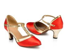 Free Shipping Wholesale Women Red Satin T-Straps Closed Toe Ballroom Salsa Latin Standard Smooth Dance Shoes Tango Dance Shoes 2024 - buy cheap