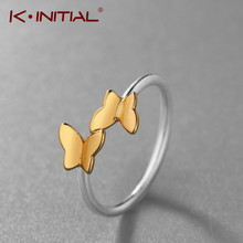 Kinitial New Golden Butterfly Adjustable Finger Rings For Women Kid Fashion Double Charm Animal Butterfly Ring Jewelry Wholesale 2024 - buy cheap