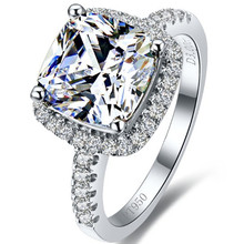3 карат белое золото 18K Подушка Форма тонкий имитировать алмаз женское свадебное кольцо обручальное кольцо с высоким качеством Sparky камень 2024 - купить недорого