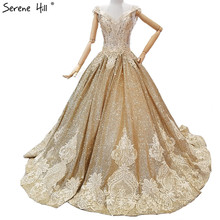 Gold V-Neck Vintage Lace Train Wedding Dresses Newest Beading Sequined Luxury Sexy High-end Wedding Gowns Real Photo 2024 - buy cheap