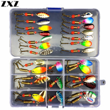 30pcs/box Mixed Fishing Lures Spinners Spoon Trout Bait Set Metal Lure Kit Sequins Lures Treble Hooks Fishing Tackle Hard Baits 2024 - buy cheap
