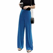 LIBERJOG Women Loose Pants Chiffon Ice Filament Pleats Elastic Waist Wrinkle Ankle Length Female Casual Wide Leg Pants Summer 2024 - buy cheap