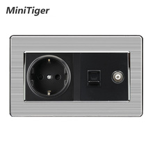 Minitiger EU Standard Wall Socket+Female TV Jack With Internet Computer Data RJ45 CAT5E Connector Stainless Steel Brushed Panel 2024 - buy cheap