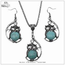 3PCS/SETS Antique Silver Moon Calaite Stone Owl Pendant Necklaces Crystal Dangle Earrings Boho Calaite Stone Jewelry Sets 2024 - buy cheap